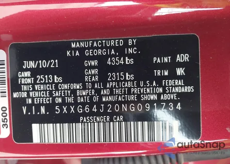 2022 Kia K5 Gt-Line z USA, uszkodzony, nr VIN 5XXG64J20NG091734